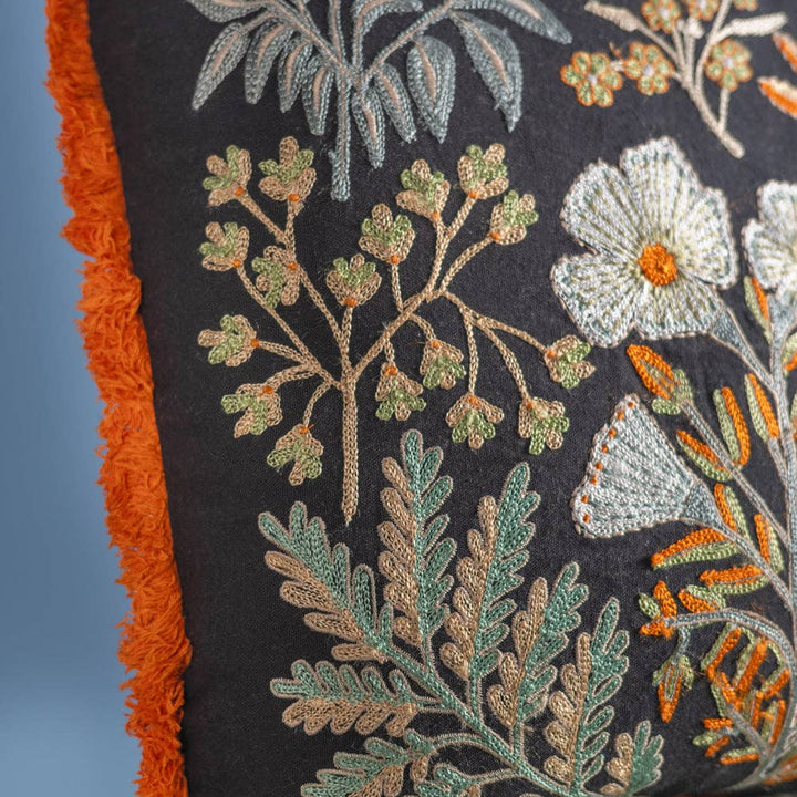 Botanical Embroidered Cushion Cover