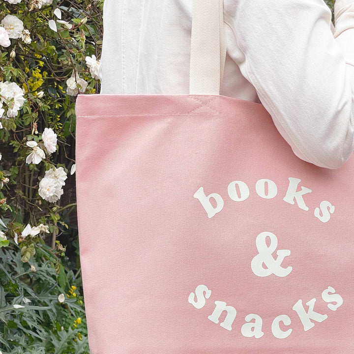 Books & Snacks - Blush Pink Canvas Tote Bag