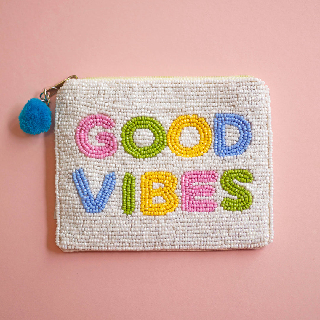 Good Vibes Colourful Beaded Zip Pouch