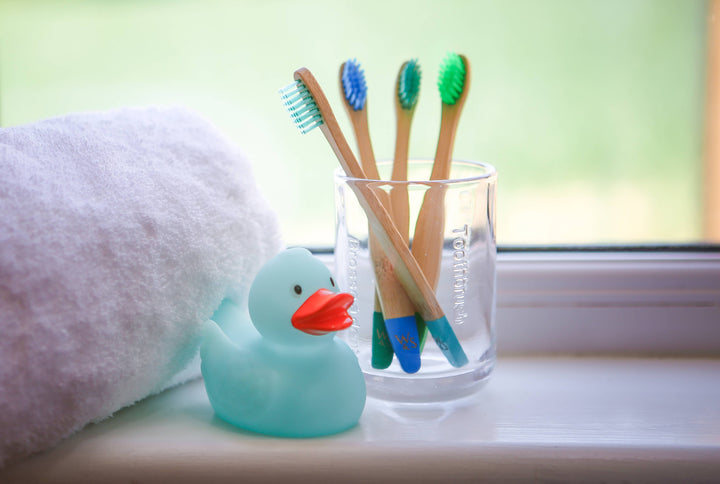 Children's Bamboo Toothbrush - 4 Pack in Aqua Colours