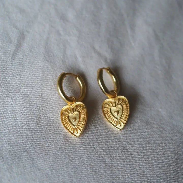 Love Heart Gold Charm Earrings