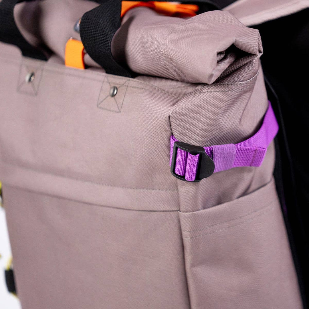 100% Recycled Polyester Roll-Top Backpack in Taupe