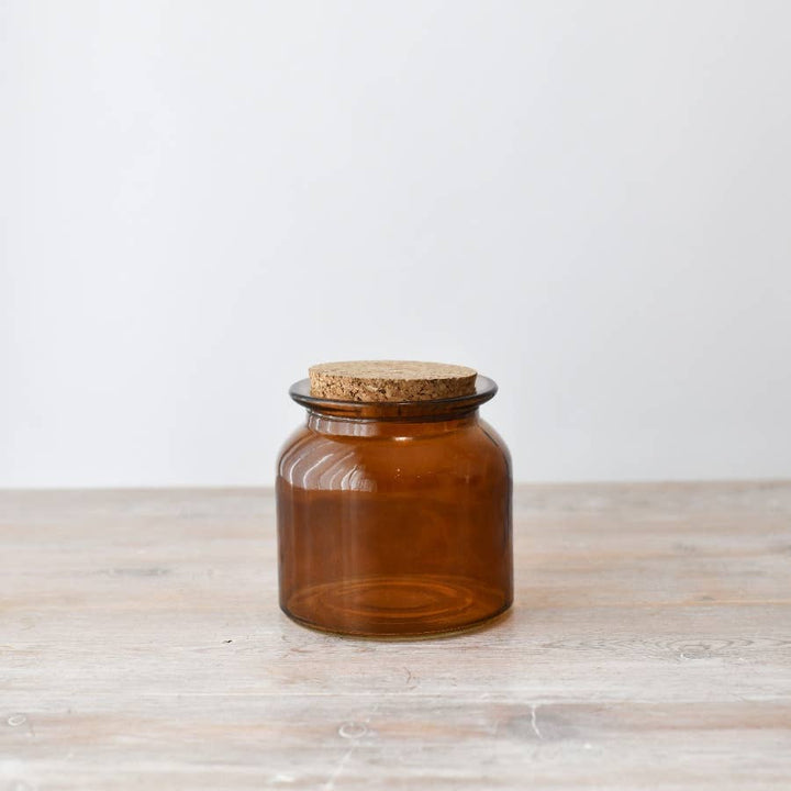 Amber Glass Storage Jar with Cork Lid