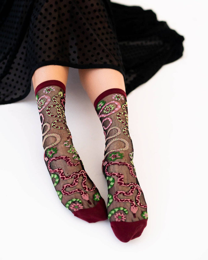Serpentine Floral Black Sheer Socks