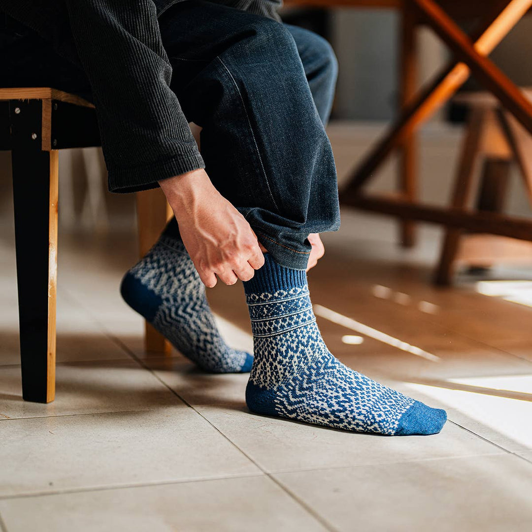 Wool Jacquard Socks in Navy