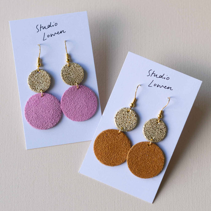 Lucy Dangle Suede Earrings in Tan Brown