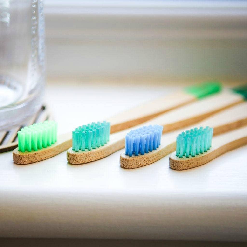 Children's Bamboo Toothbrush - 4 Pack in Aqua Colours