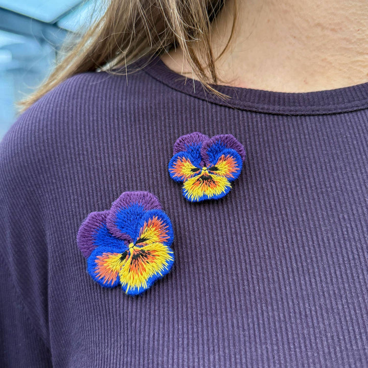 Pansy Embroidered Brooch Set