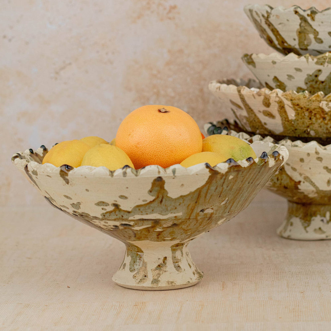 Moroccan Tamegroute Pedestal Bowl in Ochre - Extra Large