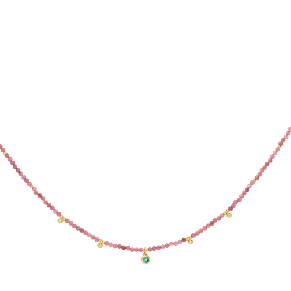 Nina Gold & Pink Tourmaline Gemstone Beaded Necklace