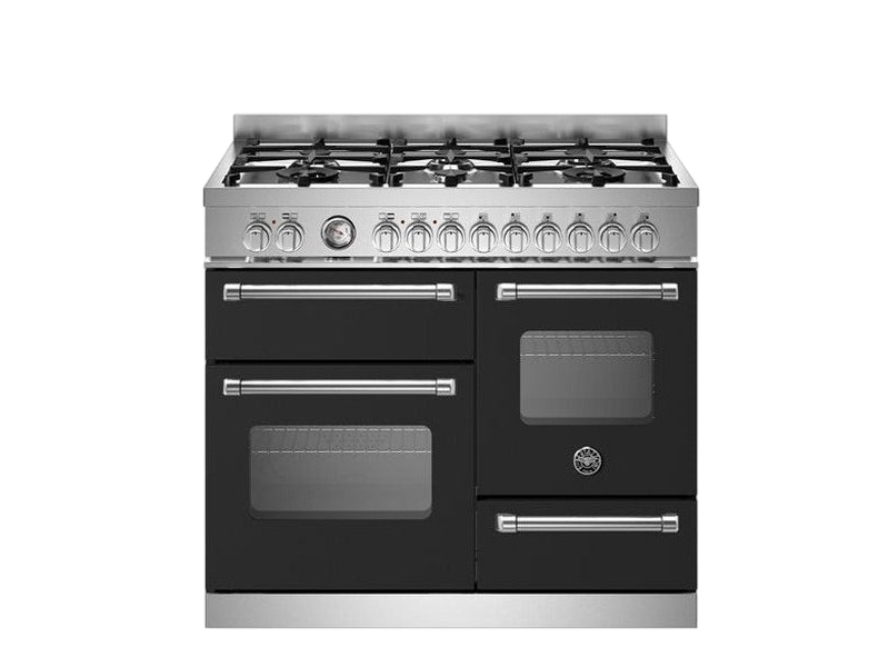 Bertazzoni Master Series - 100 cm 6-burner electric triple oven in black with silver handles and top