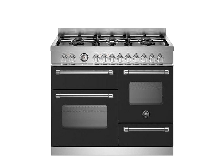 Bertazzoni Master Series - 100 cm 6-burner electric triple oven in black with silver handles and top