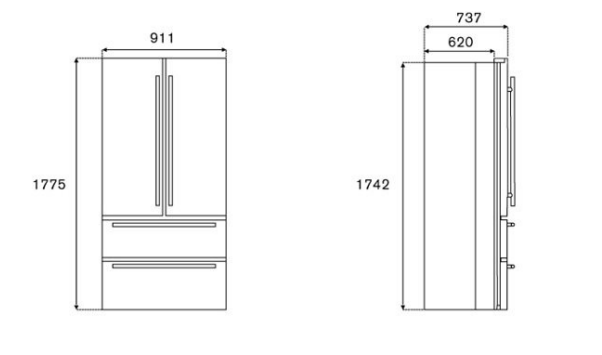 All dimensions of the bertazzoni 90cm fridge freezer diagram