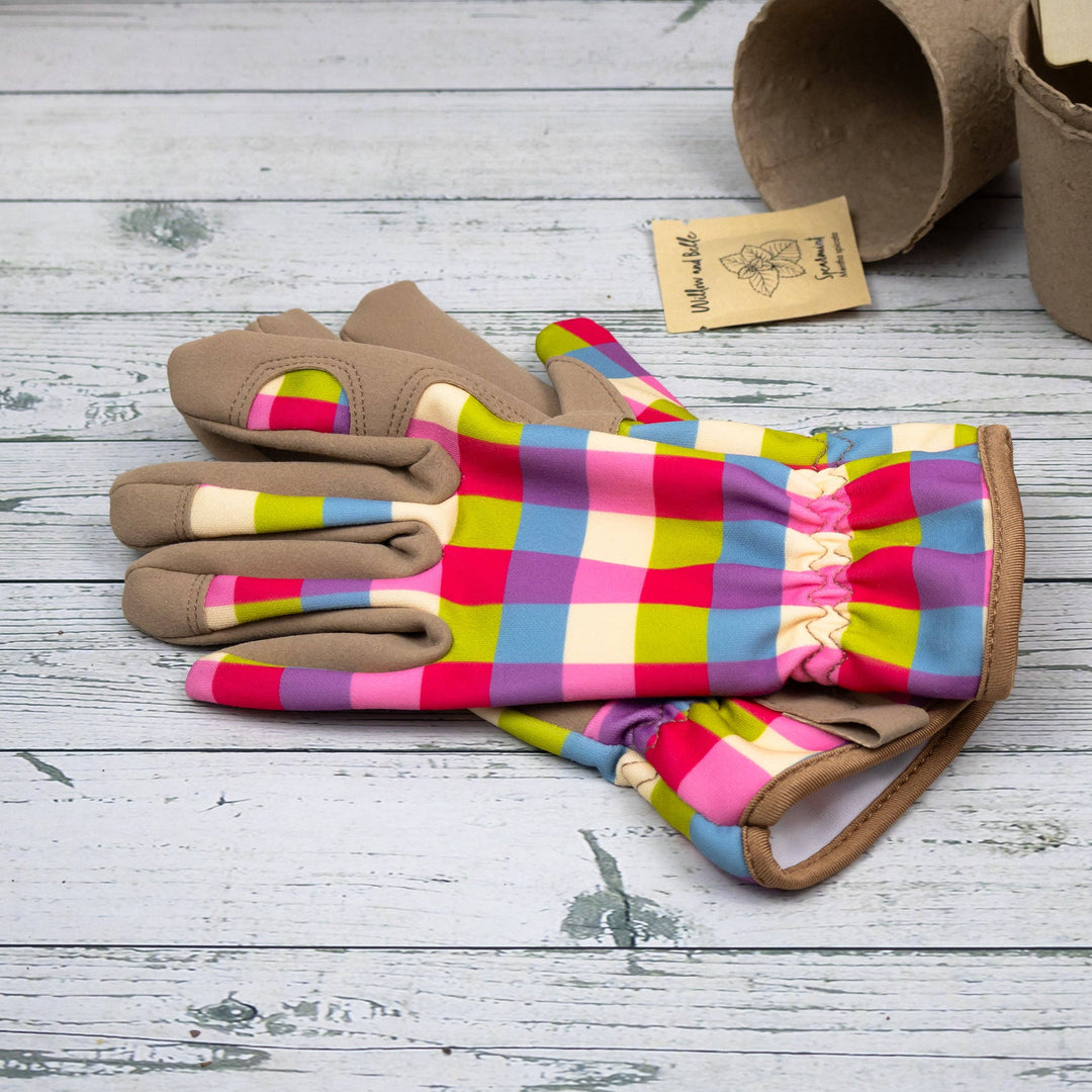 Pink Gingham Gardening Gloves