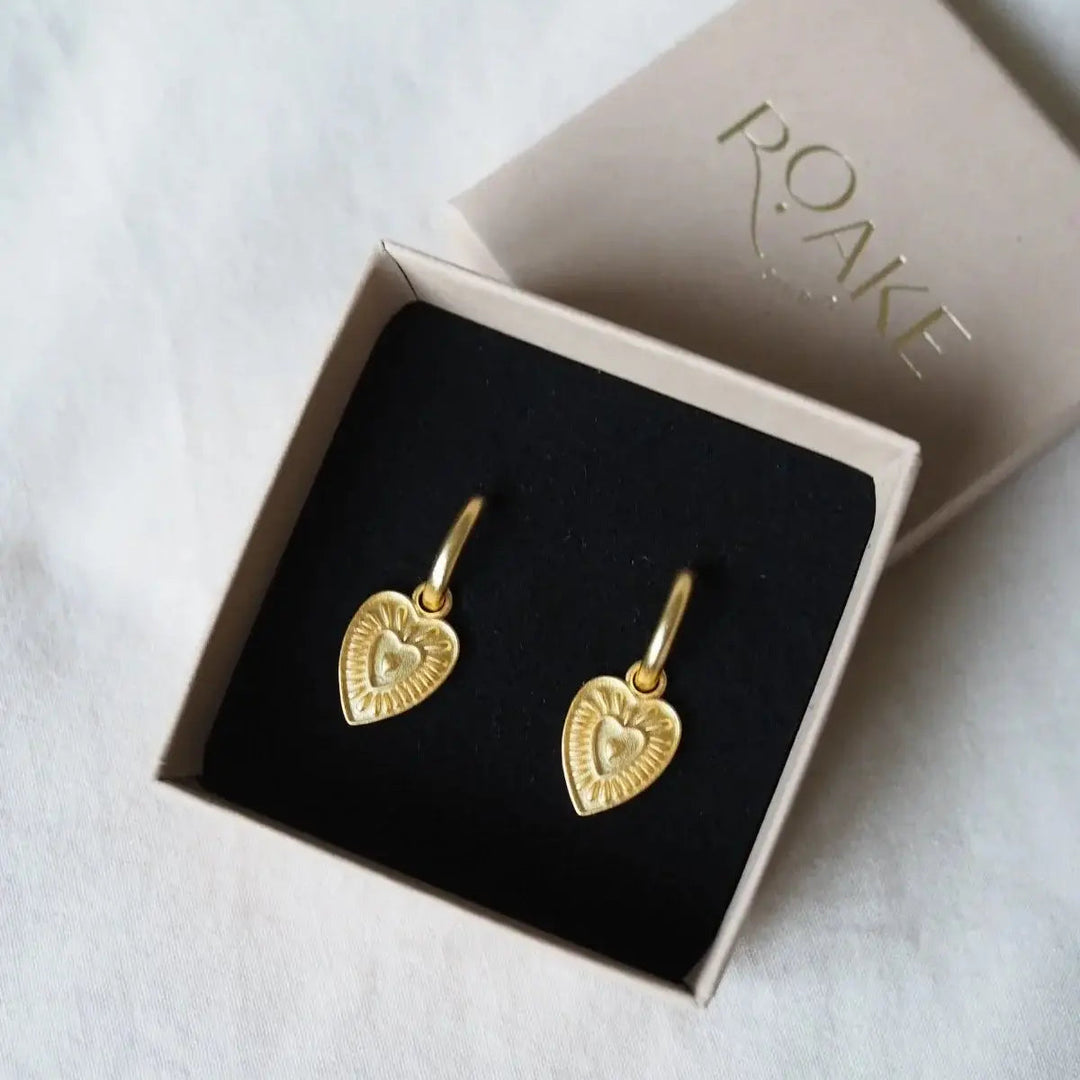 Love Heart Gold Charm Earrings