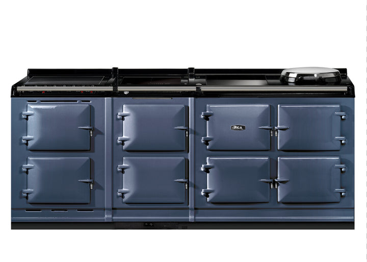 Blue Aga er7i 210cm range cooker on a white background