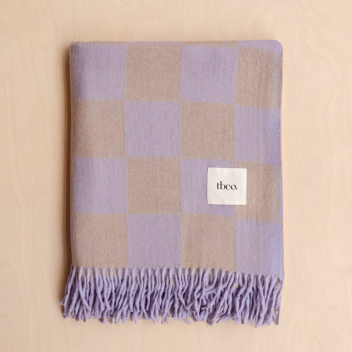 Recycled Wool Blanket in Lilac & Coffee Checkerboard