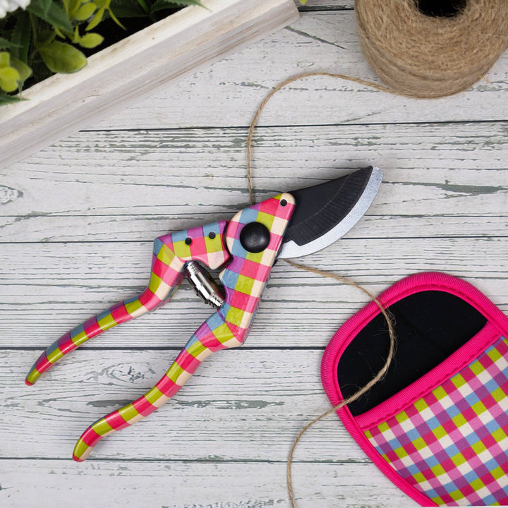 Pink Gingham Secateurs With Pouch