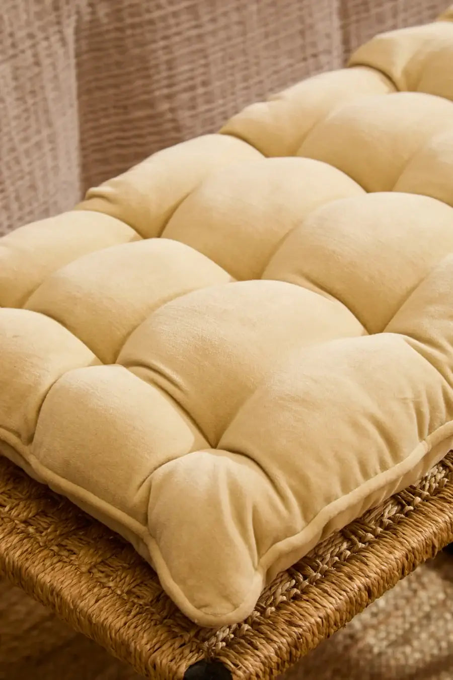 Velvet Bench Seat Cushion in Butter