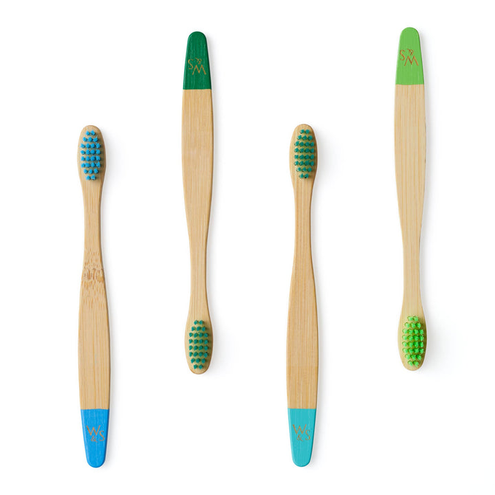 Children's Bamboo Toothbrush - 4 Pack in Aqua Colours