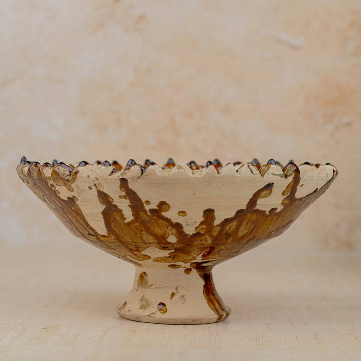 Moroccan Tamegroute Pedestal Bowl in Ochre - Large
