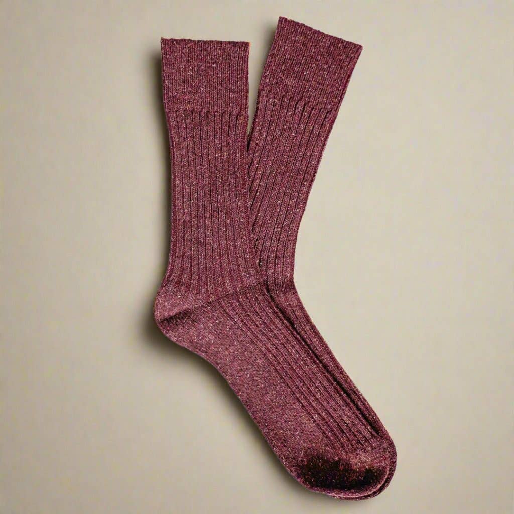 Silk & Wool Dust Star Socks in Burgundy