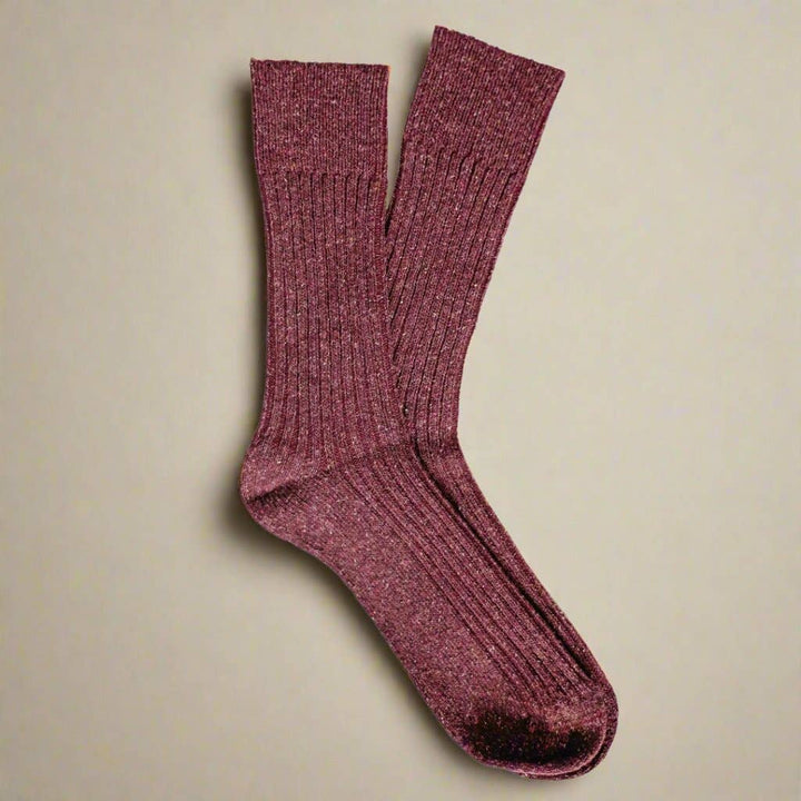 Silk & Wool Dust Star Socks in Burgundy