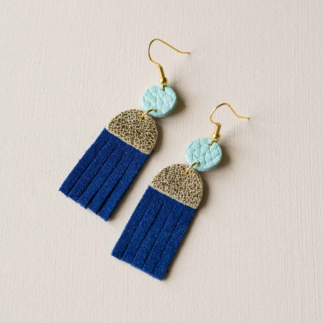 Jellyfish Dangle Hook Leather Earrings in Ultramarine Blue