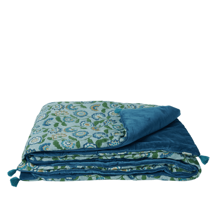 Guapao Velvet and Block Print Quilted Sofa/Bed Cover
