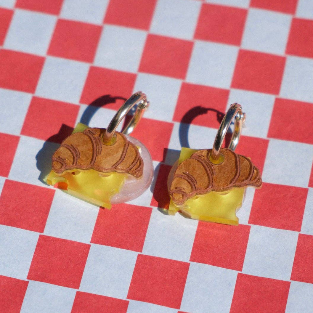 Ham & Cheese Croissant Hoop Earrings
