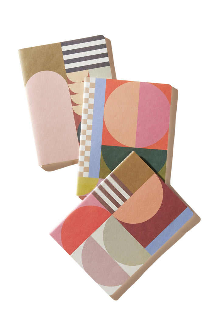 Set of 3 Flex Notebooks with Saddle Stitch Spine - Modern Geo