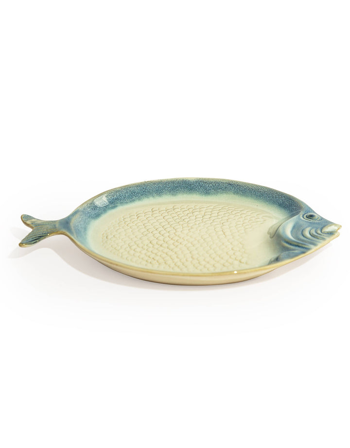 Blue & White Ceramic Round Fish Dish