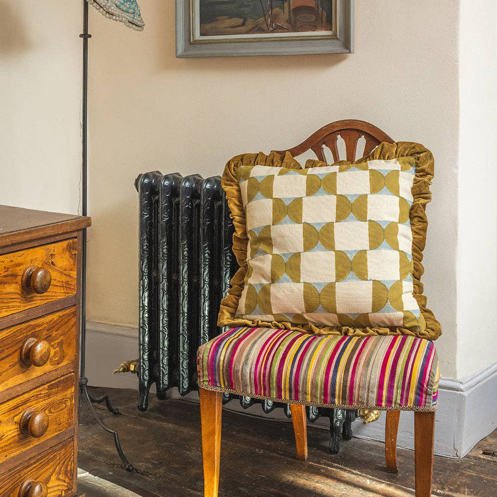 Ochre & Natural Check Block Print Cushion