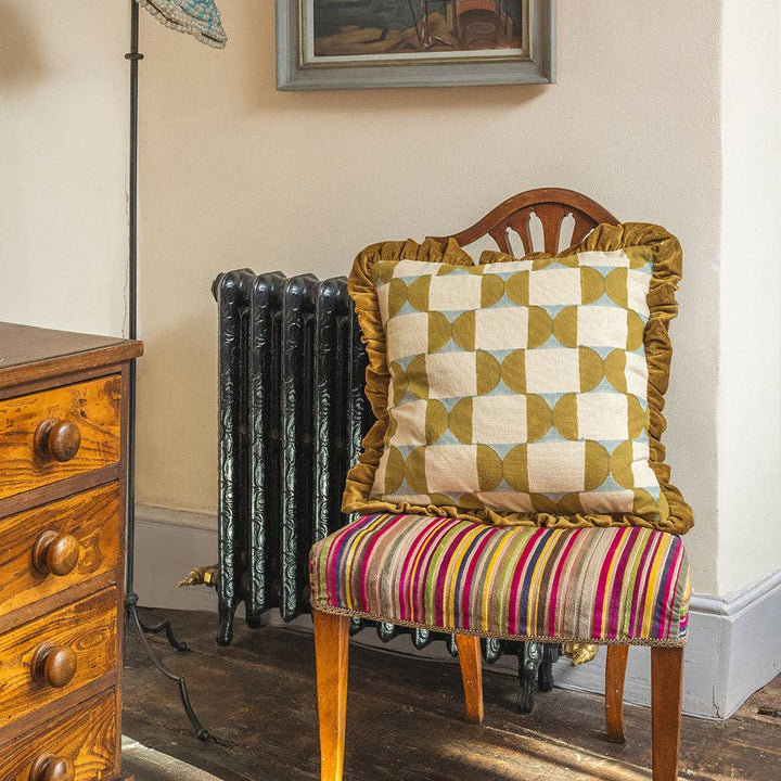 Ochre & Natural Check Block Print Cushion