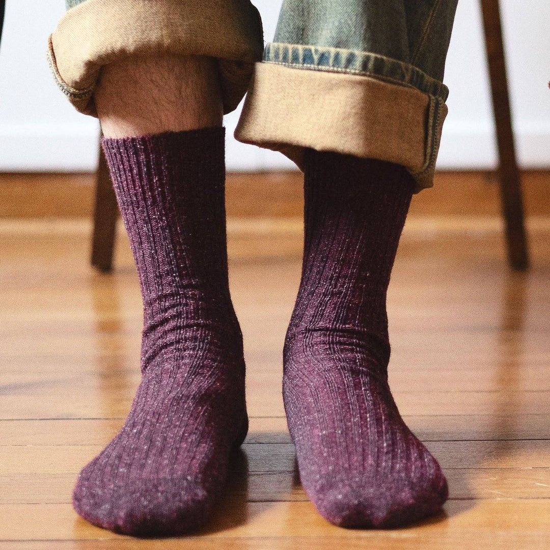 Silk & Wool Dust Star Socks in Burgundy