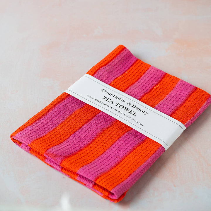 Terracotta & Pink Stripe Tea Towel