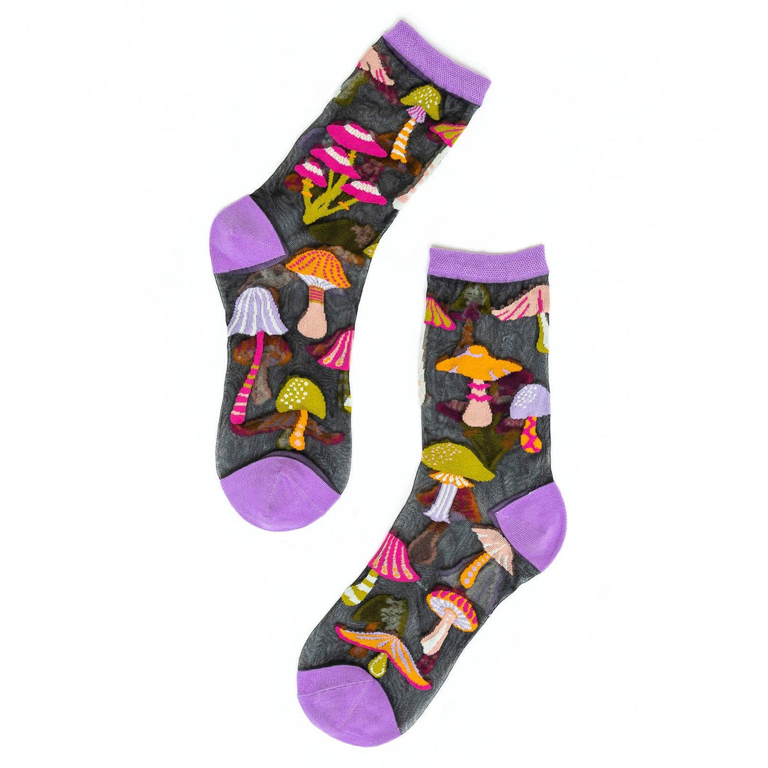 Magic Mushrooms Black Sheer Socks