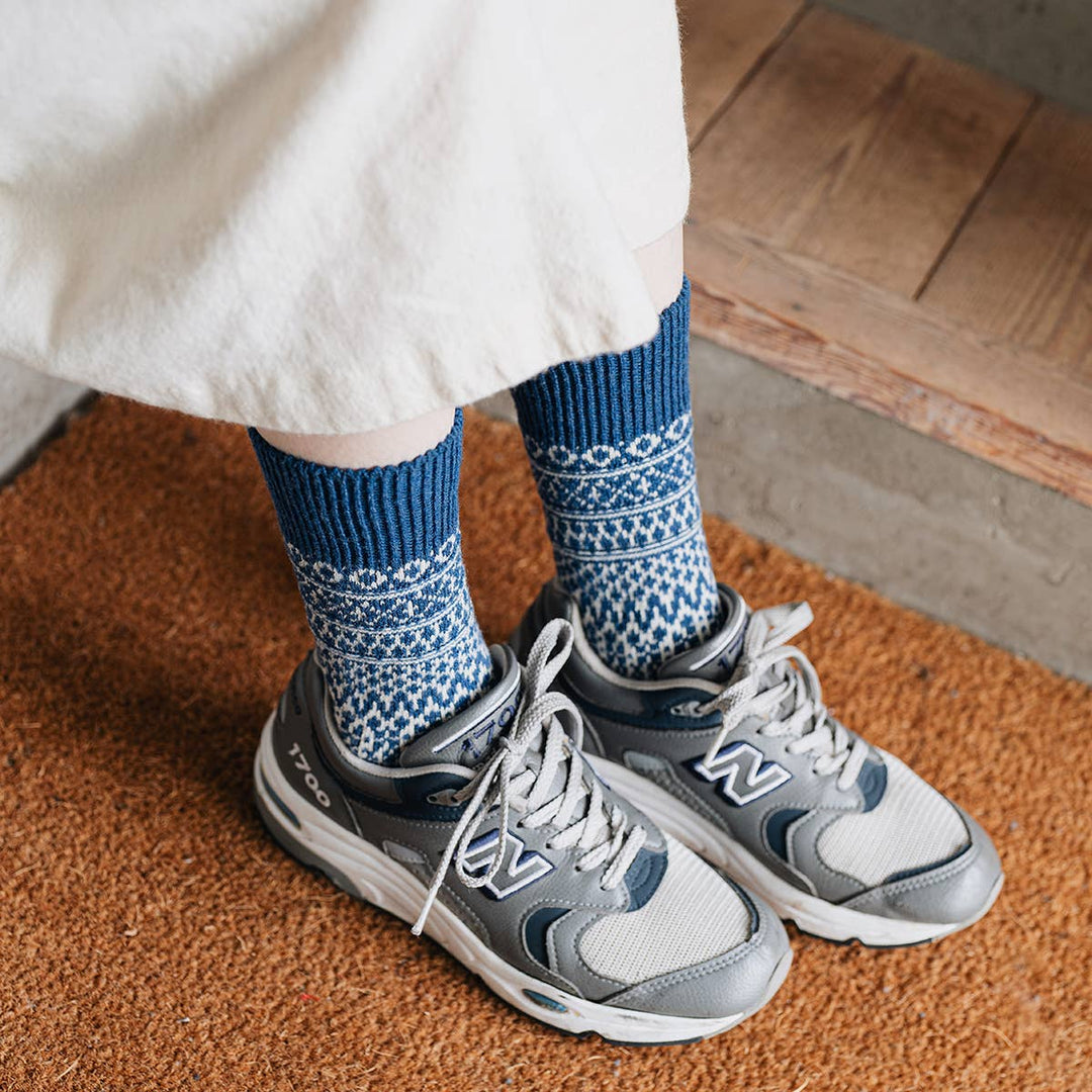 Wool Jacquard Socks in Navy