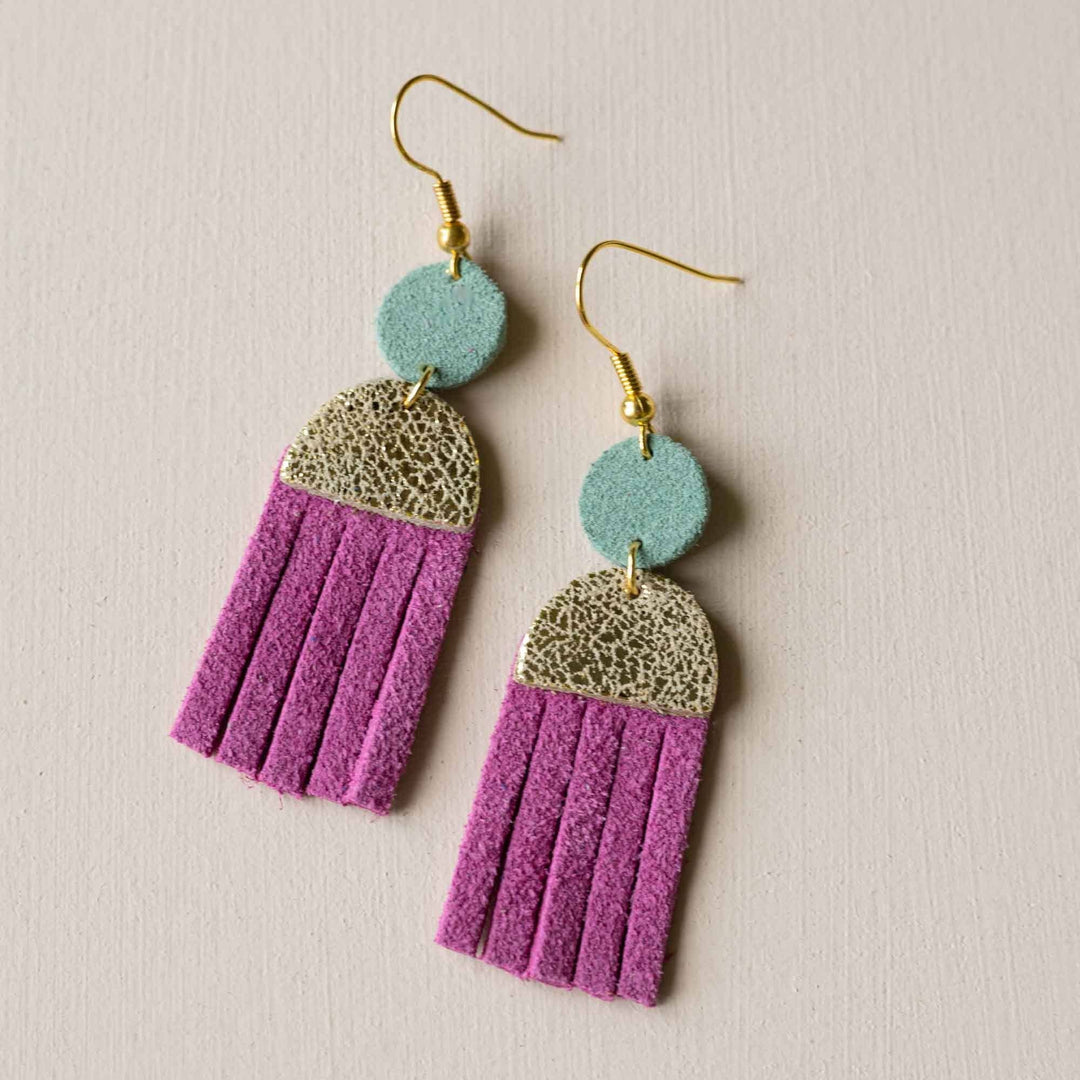 Jellyfish Dangle Hook Leather Earrings in Fuchsia