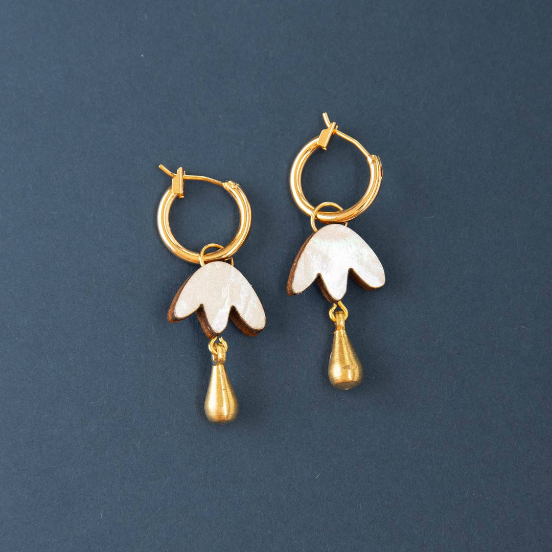 Petal Drop Hoop Earrings in Mother of Pearl Veneer