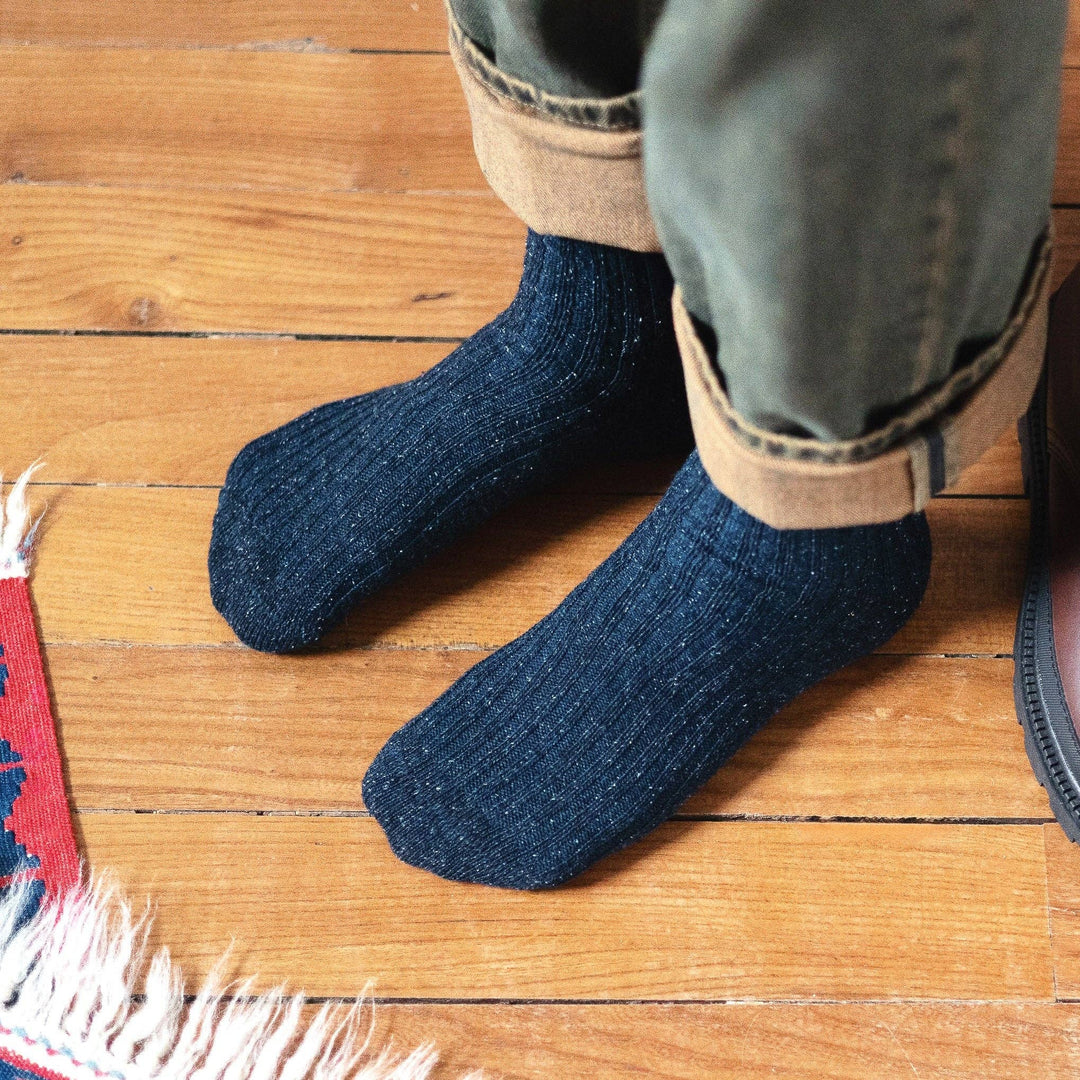 Silk & Wool Dust Star Socks in Navy