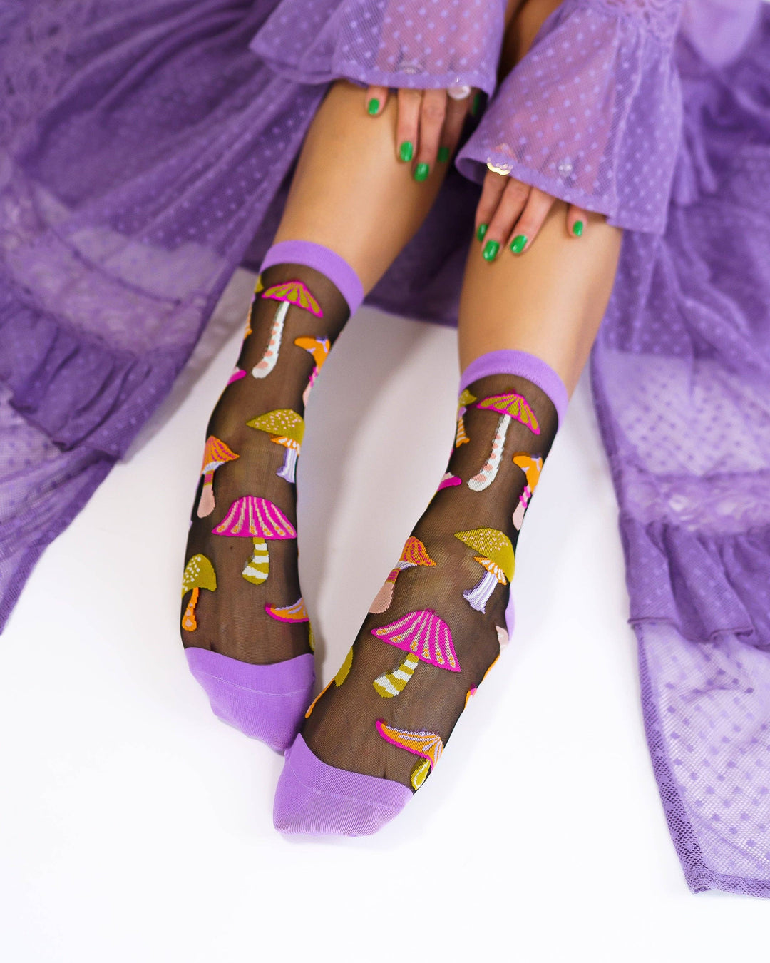 Magic Mushrooms Black Sheer Socks