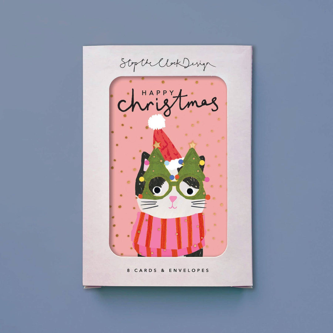 Happy Christmas Cat Cards - Pack of 8