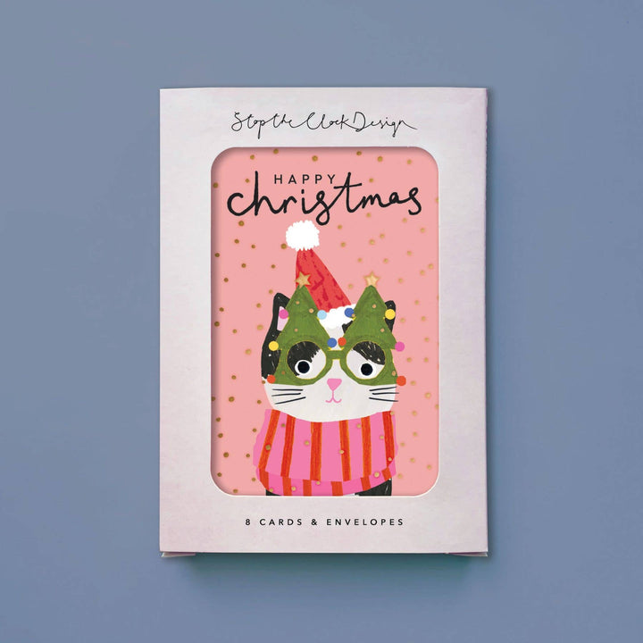 Happy Christmas Cat Cards - Pack of 8