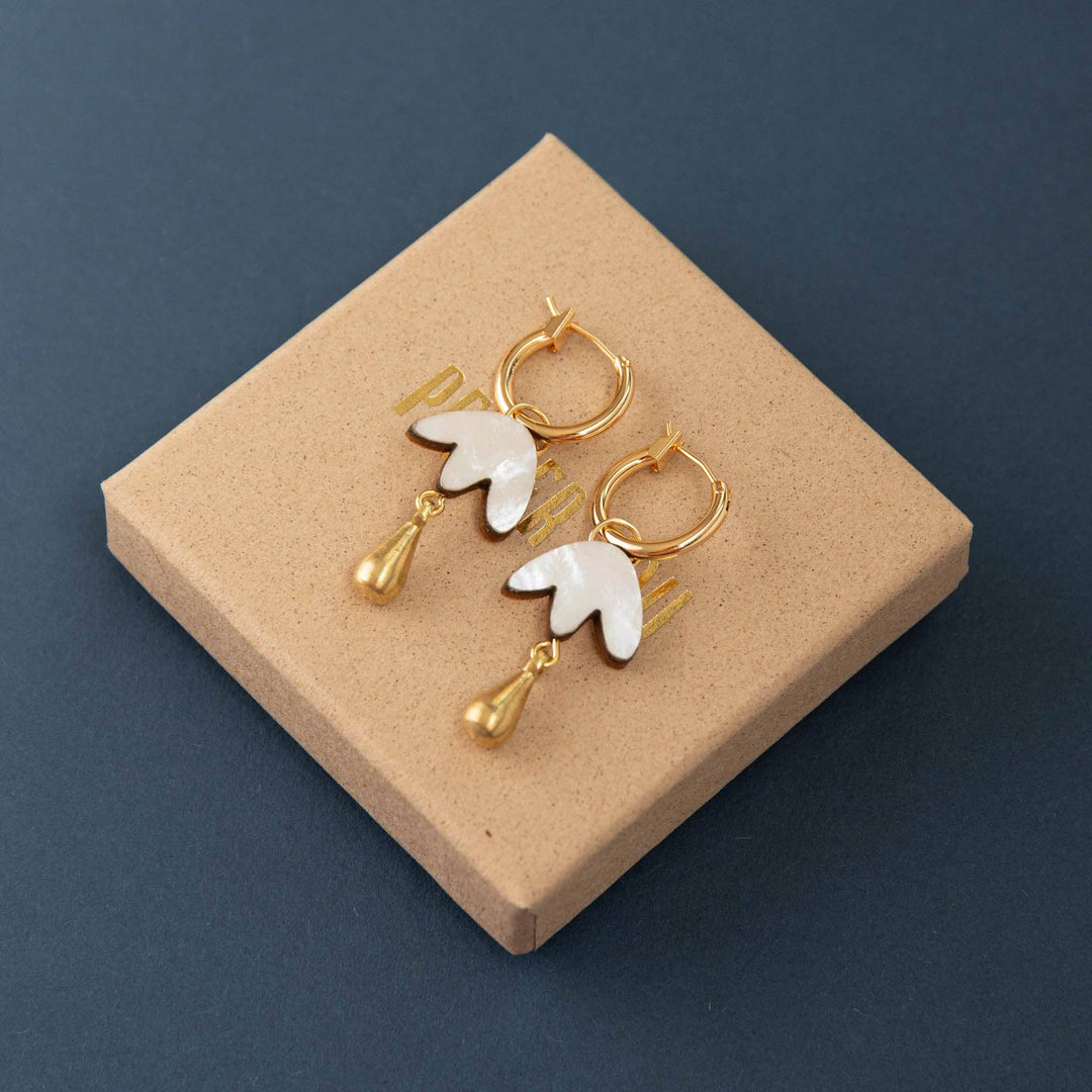 Petal Drop Hoop Earrings in Mother of Pearl Veneer