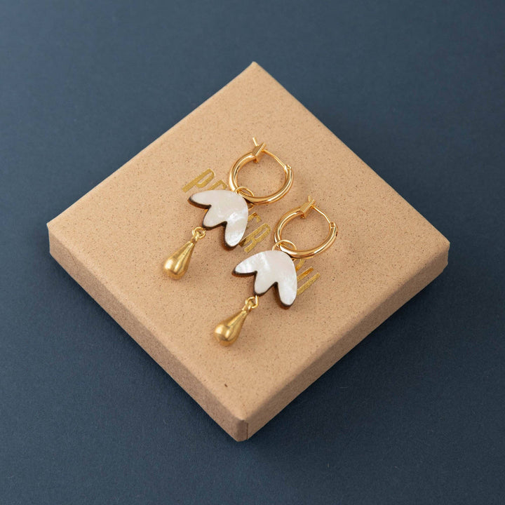 Petal Drop Hoop Earrings in Mother of Pearl Veneer