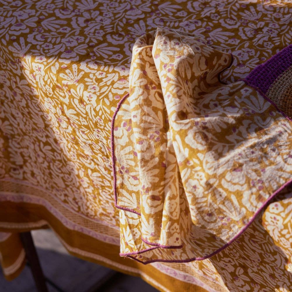 Iris Tablecloth in Ochre & Violet