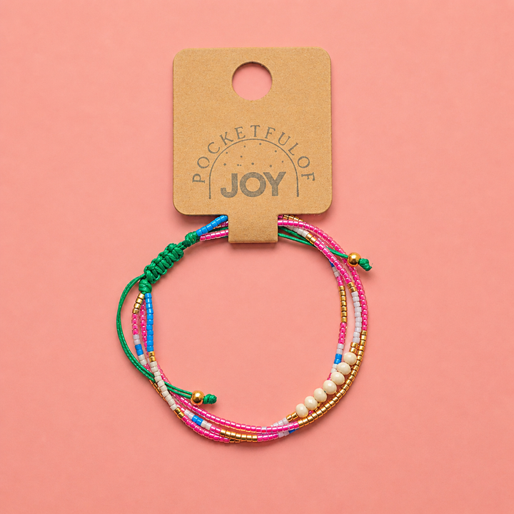 Beaded Bracelet Pink Green Gold