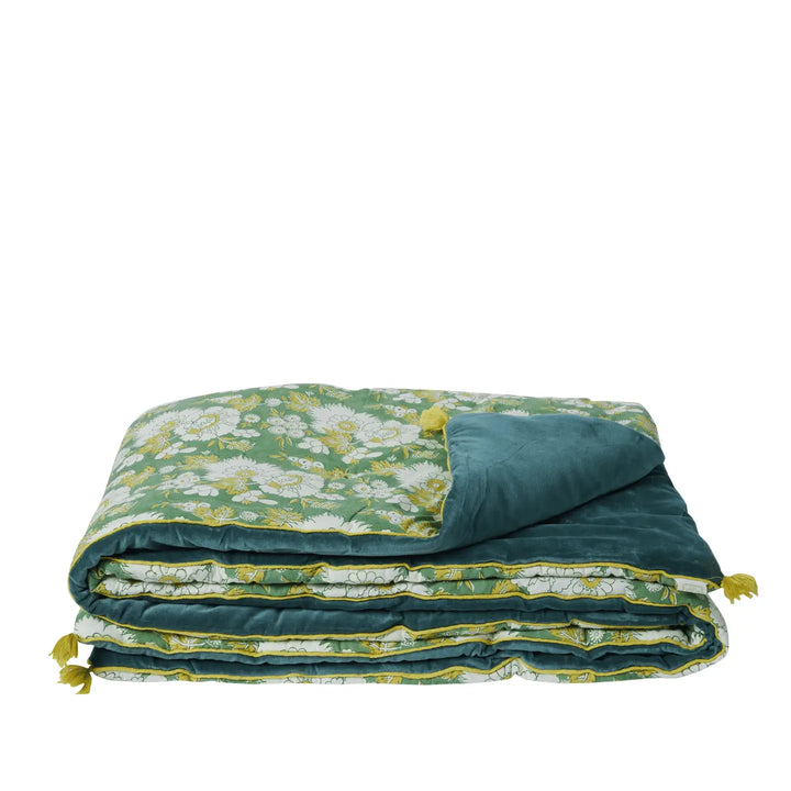 Vishnu Velvet and Block Print Quilted Sofa/Bed Cover