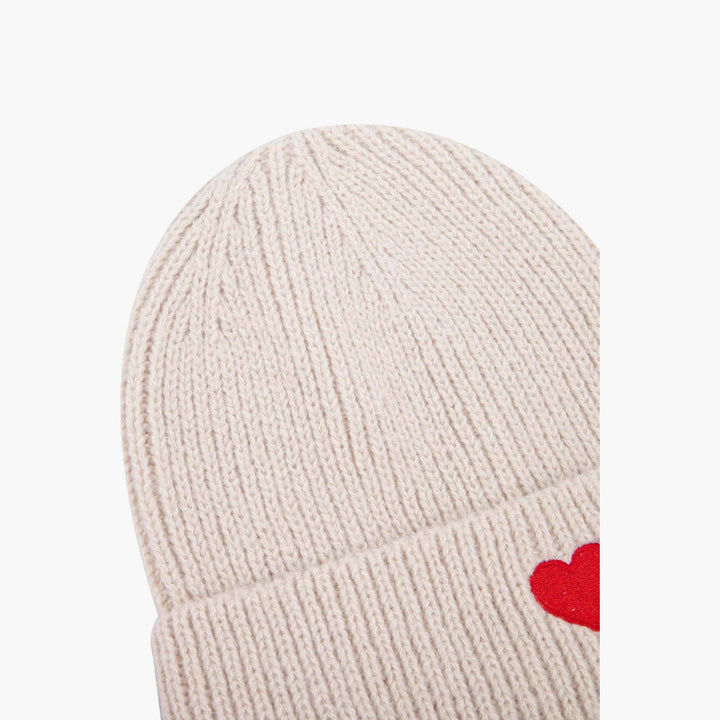 Austin Cream Heart Embroidered Beanie Hat